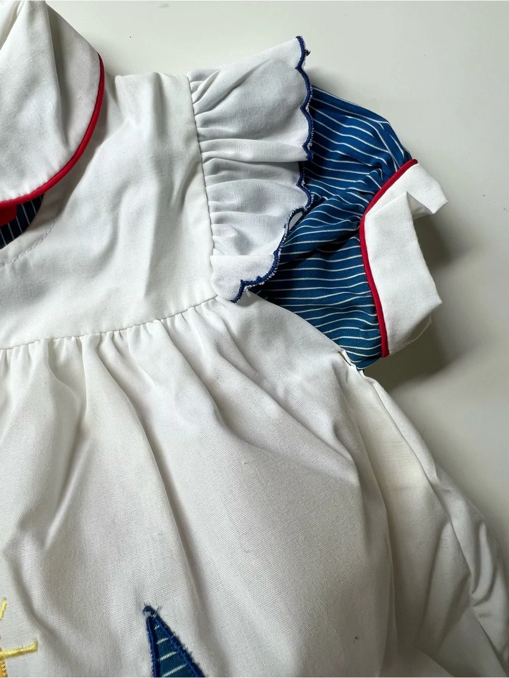 Vintage Nautical Sailboat Baby Dress and Bonnet Set